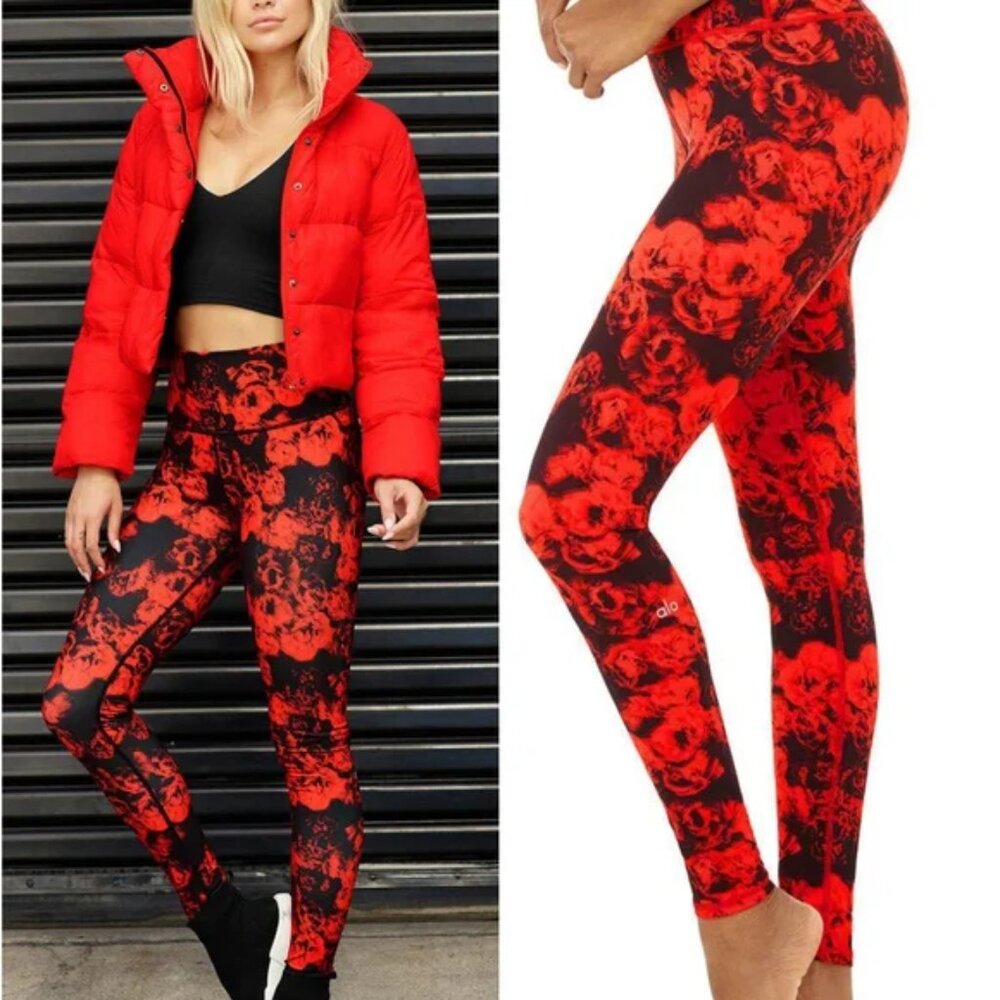 Alo Yoga Vapor Roses Legging Women's Small Cherry Red High Waist Floral Athletic